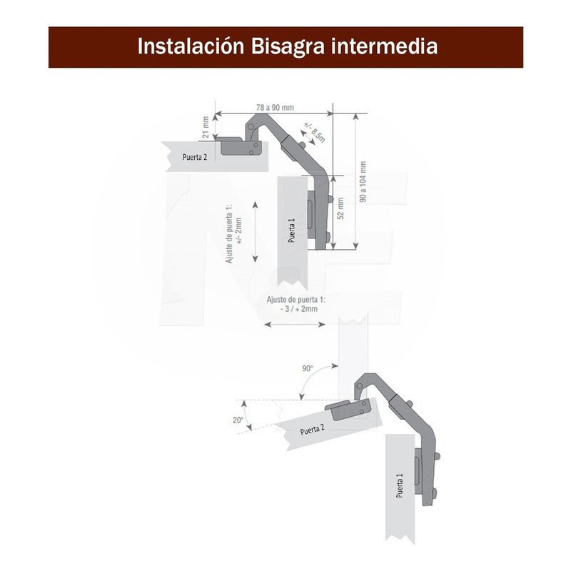 Bisagra Intermedia de Cazoleta 35mm Niquelada (Pack x2) Nuevo - Om Panda Chile