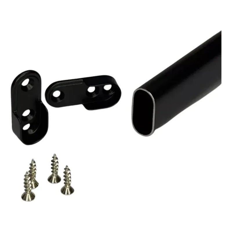 3 Barra Colgante Ovalada Closet C/ Soporte 100 Cm Negro Negro Nuevo - Om Panda Chile