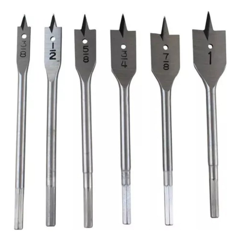 6 Broca Para Madera Plana 3/8 - 1 PuLG Paleta Nuevo - Om Panda Chile