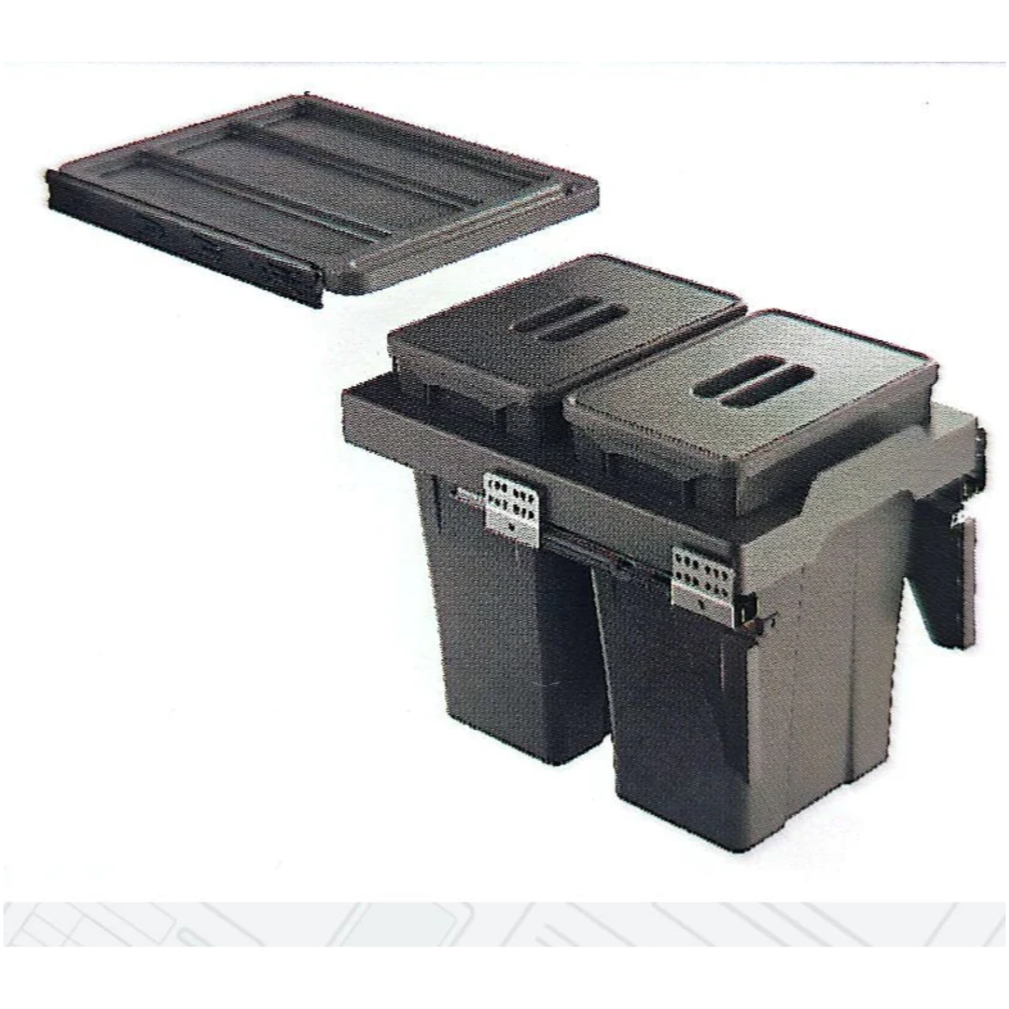 Basurero Reciclaje 2 contenedores antracita (36 litros) FRENTE DE MADERA