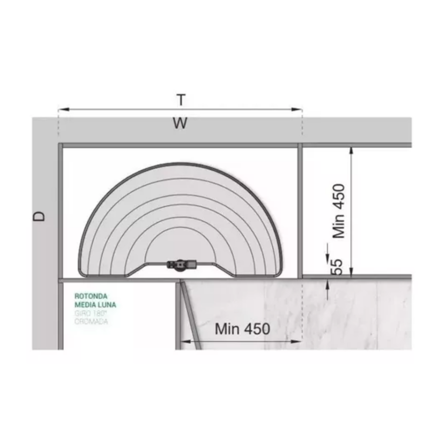 Rotonda Medialuna Cromada Giro 180° Plateado