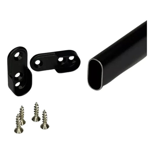 Barra Tubo Closet Armario Ovalado 100cm + Soportes Negro Negro Nuevo - Om Panda Chile