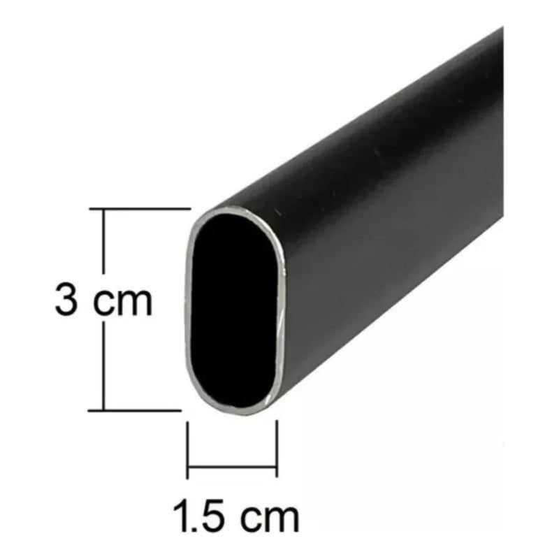 Barra Tubo Closet Armario Ovalado 100cm + Soportes Negro Negro Nuevo - Om Panda Chile