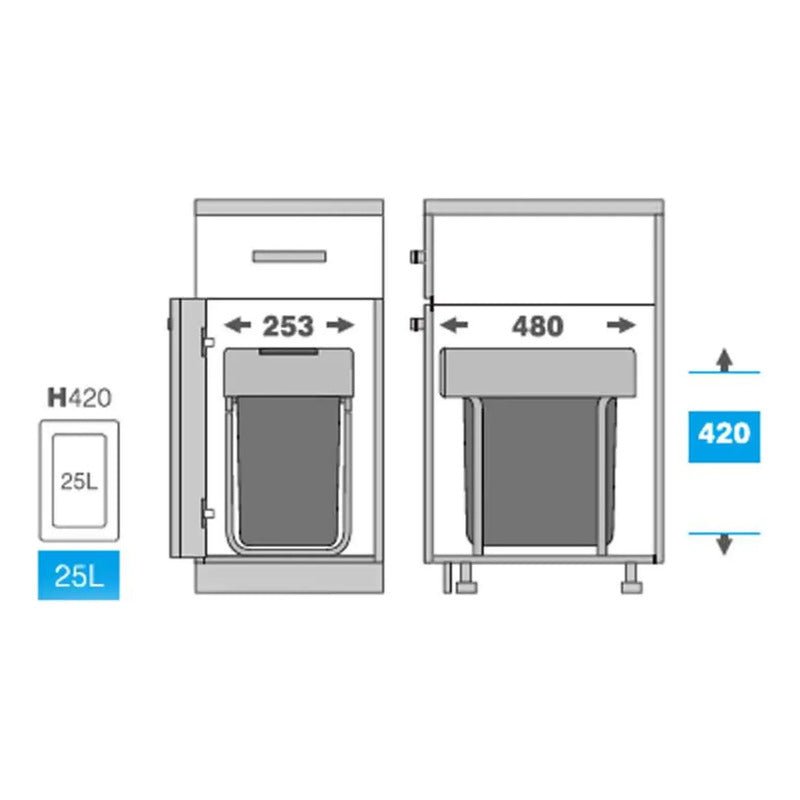 Basurero 1 Contenedor Anclado A Puerta 25 Litros Antracita Nuevo - Om Panda Chile