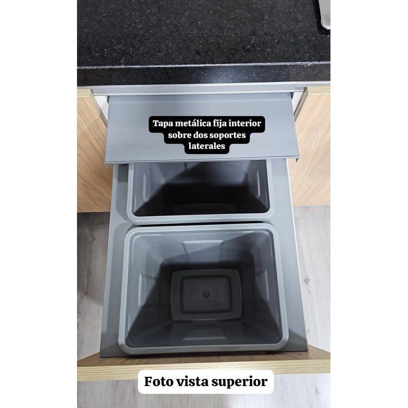 Basurero Reciclaje 2 contenedores gris anclado a puerta (36 litros) Nuevo - Om Panda Chile