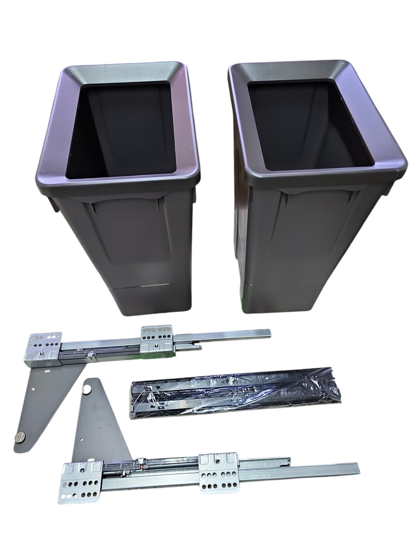 Basurero Reciclaje 2 contenedores antracita (36 litros) FRENTE DE MADERA