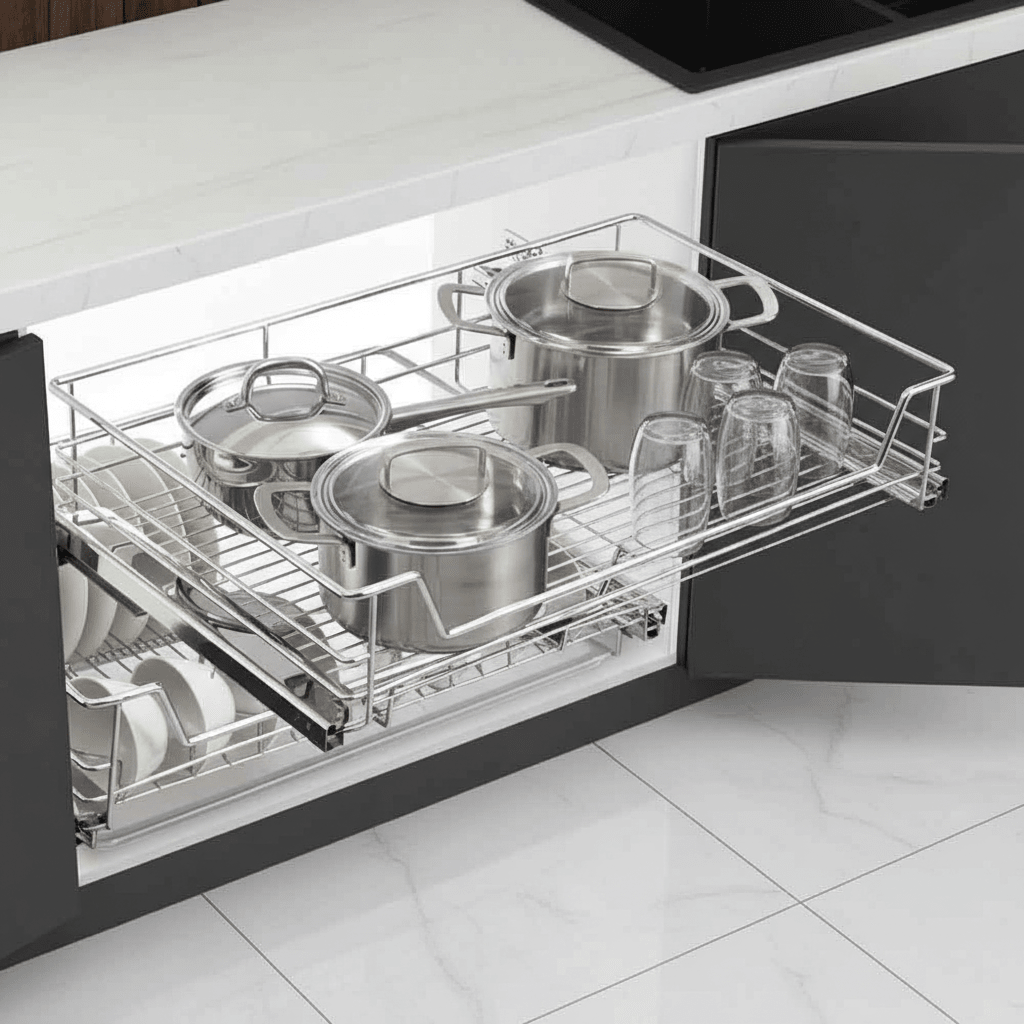 Cesta extraíble Multiuso Cromada con Cierre Suave para Mueble Basurero - Om Panda Chile