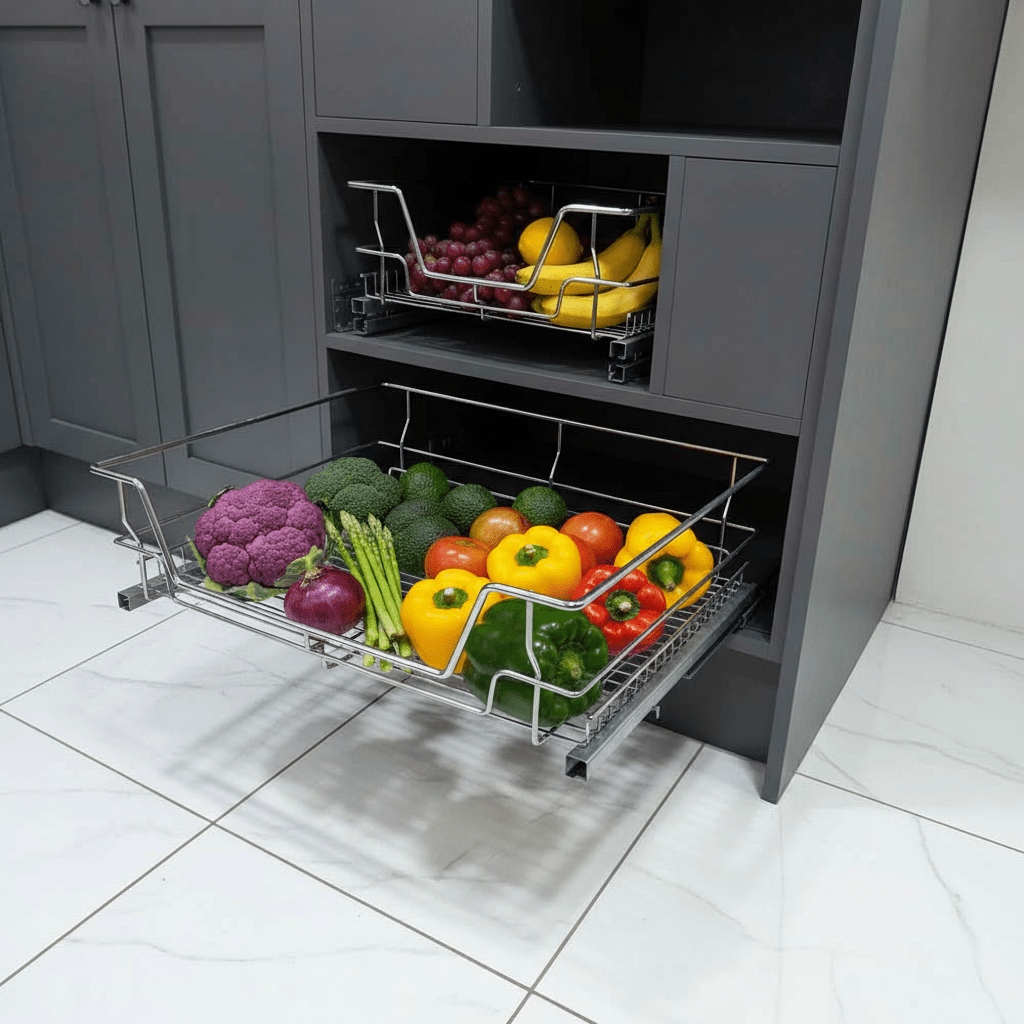 Cesta extraíble Multiuso Cromada con Cierre Suave para Mueble Basurero - Om Panda Chile