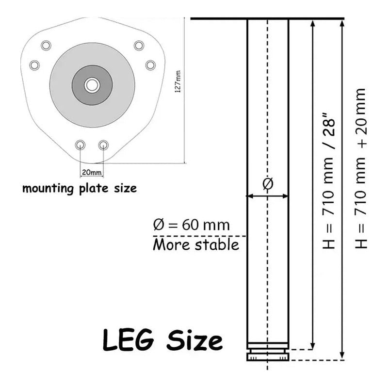 Patas Metálicas Ajustables de 71cm Cromadas para Mesa Nuevo - Om Panda Chile